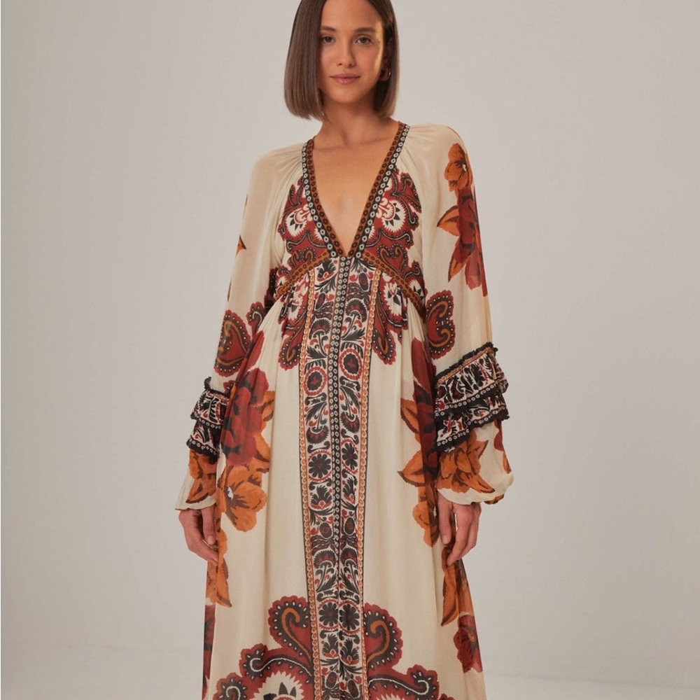 FARM Rio Cream Maxi Dress with Rust and Brown Floral Print - Picture 2 of 4